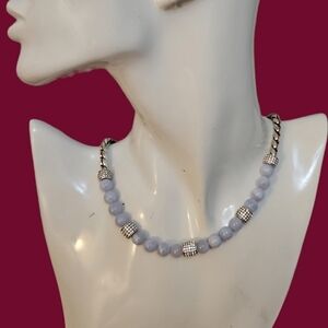 BRIGHTON Blue Agate Crystal Beaded Meridian Necklace